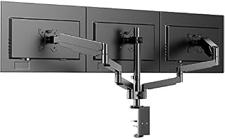 WORLDLIFT Triple Monitor Mount for 17-27 Screens - Gas Spring Three Arm Desk Mount Bracket with Clamp - ±35° Tilt, 360° Rotation & ±90° Swivel Arms - VESA: 75x75-100x100, Up to 8 kg per Arm