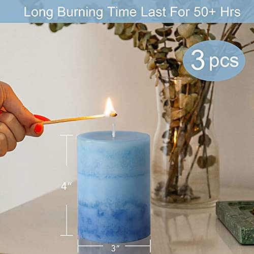 Pillar Candles Ocean Scented, Immeiscent Aromatherapy Candles, 50+ Hours Burn Long Lasting, Blue Mottled Layered Candles For Home Scented, Spa, Restaurant, Set Of 3(Dia:3Xh:4”) #TOP5