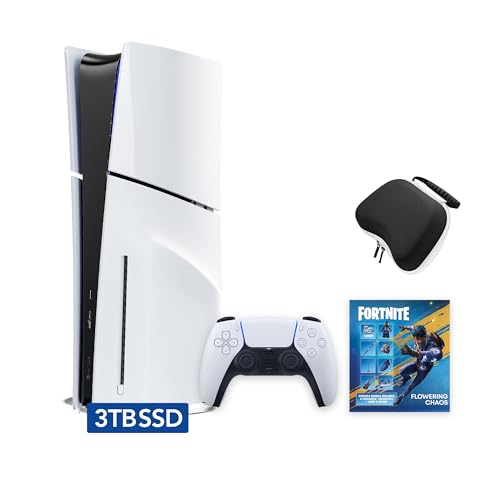 PlayStation 5 Slim Upgraded 3TB Disc Edition Fortnite Flowering Chaos Bundle and Mytrix Controller Case - White, Slim PS5 3TB PCIe SSD Gaming Console