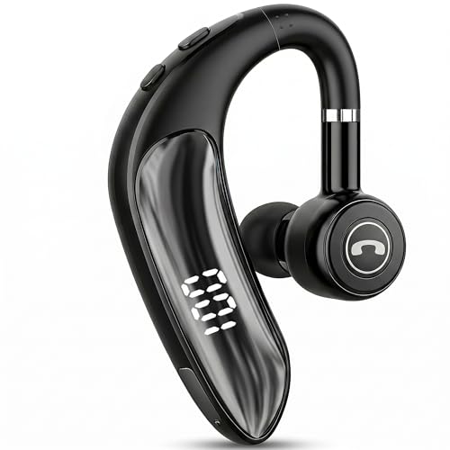 Bluetooth Headset V5.4, 23H Talk Time Wireless Headphone Cell Phone Earpiece with LED Display, Handsfree Single Earbud with Mic for Driving Trucker Office Business Work Rotatable Fit Left/Right Ear