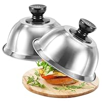 Burgerglocke 2er-Set, Edelstahl-Burgerdeckel-Set für Steaks, burger zubehör, burger box, burgerglocke edelstahl, Burgerglocken, 16 x 6,7 cm