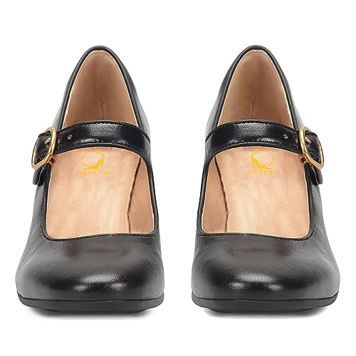 SHODENSE Women Retro Kitten Heel Mary Jane Pumps Shoes Round Closed Toe Ankle Strap Dress Sandals Chunky Block Mid Heel Two-tone Burnished Mary Janes Lolita Shoes Office Ladies Wedding Party 4-11 M US4