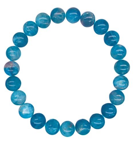 Blue Apatite Crystal Gemstone 8mm Beaded Stretch Bracelet Healing Will Power Mental Clarity Self Control
