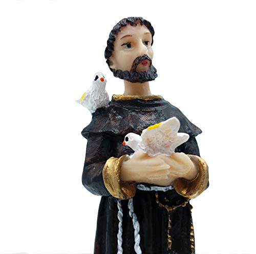 São Francisco De Assis Escultura Em Resina Imagem Santo 15 Cm