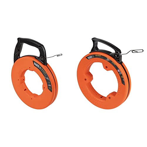 Klein Tools 56333 Fish Tape, Steel Wire Puller, 1/8-In X 120-Foot & 56331 Fish Tape, Steel Wire Puller With Double Loop Tip, Optimized Housing And Handle, 1/8-In X 50-Foot #TOP29