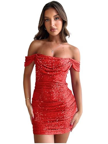 Off The Shoulder Sequin Homecoming Dresses for Teens 2024 Sparkly Short Bodycon Prom Mini Cocktail Gowns
