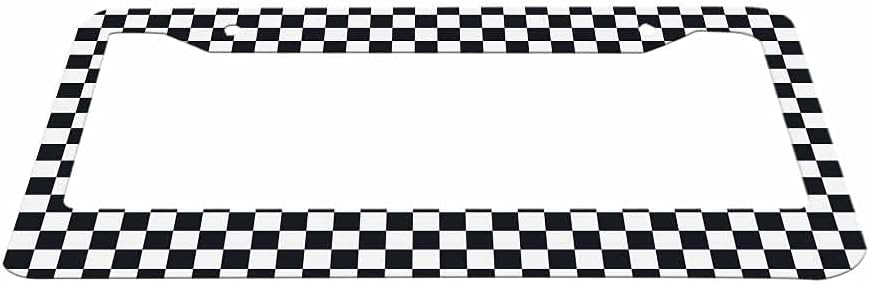 Decorative License Plate Frame Black and White Checkerboard Car Tag Frame Aluminum Auto License Plate Holder for Men Women - Image 2