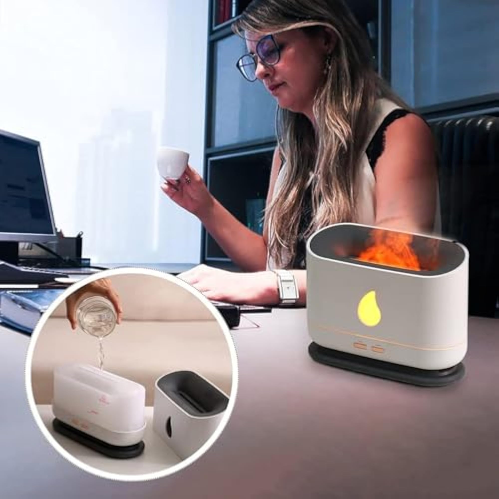 Flame Aroma Diffuser, Portable Humidifier with Light