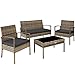TecTake 800138 Salon de Jardin Table de Jardin en resine tressee chaises Salon d'exterieur Poly rotin - diverses Couleurs au Choix - (Marron Naturel | No. 403707)
