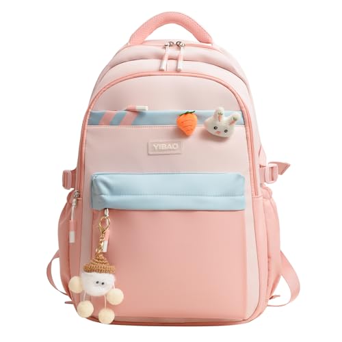 Amythe Schulrucksack Mädchen Teenager, 2025 Rucksack Schule Gymnasium, Schulranzen Kawaii Oberstufe für 15.6" Laptop Schultasche Casual Reisen 22L-Rosa