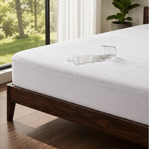 Image of OYO BABY Waterproof Elastic Fitted Mattress Protector King Size 72 x 84 Inch Ultra Soft Cotton Feel Bed Sheet Terry Cover 6 x 7 Feet White