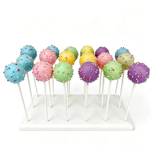 NANGOPOP Wood Cake Pop Stand Display - 18 Hole Lollipop Holder, Candy or Sucker Stand for Dessert Table of Wedding, Shower, Birthday Party, White - Fit 5/32" (4mm) Lollipop Sticks