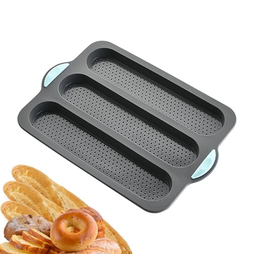 Sub Roll Baking Pan - Non-Stick French Bread Pan Sandwich Loaf Baking Forms - 3 Grids Quick Release Professional Bakeware Baking Mould, Silicone Heat Resistant Bread Pans for Baking