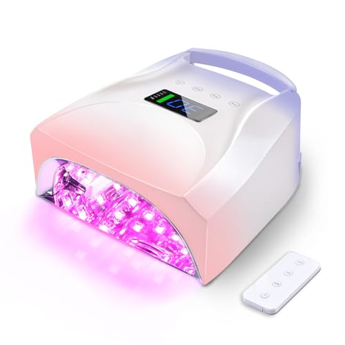 Image of 96W Cordless UV LED Nail Lamp, Periwinkle to Pink Gradient | 52 Beads Quick Dry with Remote | 4 Timer Settings & Auto Sensor | Rechargeable Gel Nail Light for Manicure Pedicure