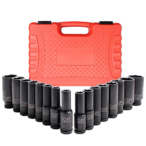 CCLIFE Juego de 16 piezas Llaves de Vaso Impacto 1/2