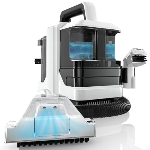 Limpiador de manchas de 750 W, limpiador de alfombras portátil, viene con 2 cabezales de cepillo, limpiador profundo removedor de manchas de 11 KPa, tanque de agua doble extraíble de 1,8 L, para