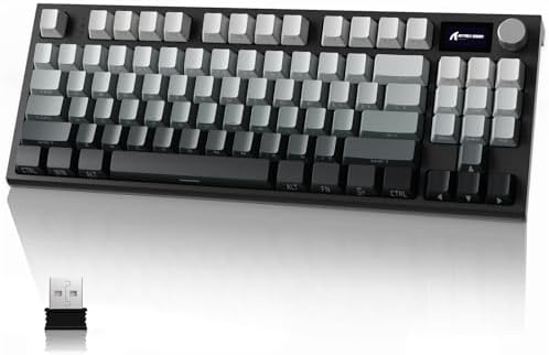 ATTACK SHARK RK86 RGB 75% Wireless Gasket Mechanical Keyboard,3-Mode Bluetooth5.0/2.4G/USB-C 82 Keys Hot Swappable Gaming Keyboard Side Print Keycaps,4000 mAH Battery w/Knob & Display,Linear Switches