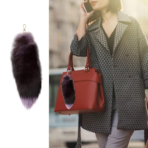 Faux Fur Fox Tail Keychain for Women, Furry Tail Keychain Pendant Accessories Keyrings Faux Fur Tail for Handbag Backpack3