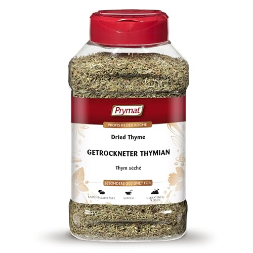 Prymat Getrockneter Thymian 140g – Aromatisches, fein geschnittenes Küchenkraut für Fleisch, Fisch, Gemüse, Saucen, Eintöpfe & Marinaden – ideal für mediterrane Gerichte – luftdicht verpackt