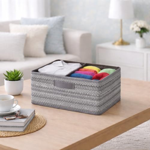 Image of DALUCI Foldable Wardrobe Organizer Storage Box (Pack of 6, Grey) | Premium Clothes Storage Basket for Wardrobe & Closet | Strong Non-Woven Foldable Boxes for Storage | Space Saving Cloth Organizer