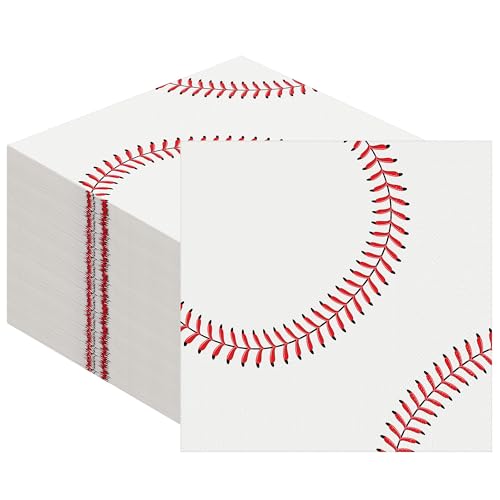 Kochorie 96 Pieces Baseball Napkins 6.5 x 6.5 Inches Paper Baseball Party Decorations Disposable Baseball Themed Party Supplies Baseball Pattern Cocktail Napkins for Baseball Party Sports Birthday