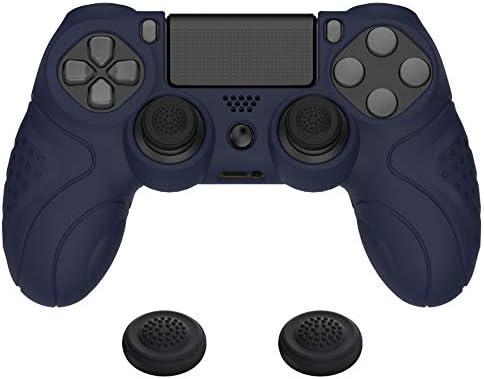 PlayVital Guardian Edition Soft Anti-Slip Controller Silicone Case Cover for ps4, for ps4 Slim/Pro Controller, Ergonomic Rubber Protector Skin with Joystick Caps - Midnight Blue