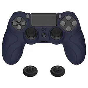 PlayVital Guardian Edition Midnight Blue Soft Anti-Slip Controller Silicone Case Cover for Playstation 4, Rubber Protector Skins with Black Joystick Caps for Dualshock 4 PS4 Slim PS4 Pro Controller