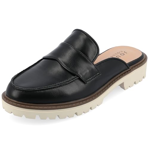 Journee Womens Slip On Loafer Mule Shoes Treaded Outsole Almond Toe Miycah Tru Comfort Foam Block Heel Flats -  JOURNEE COLLECTION, 02429930117