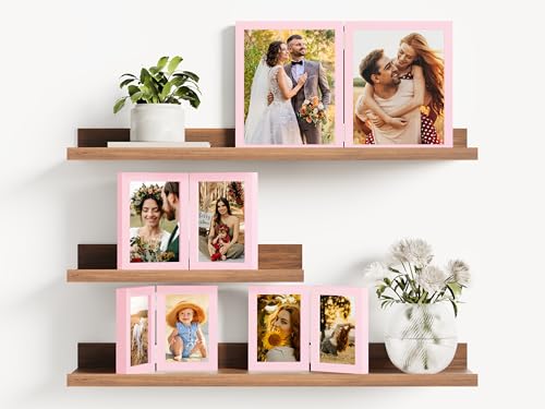 decorUhome Double 5x7 Picture Frame Vertical, Engineered Wood Bifold Photo Frame with Plexiglass for Tabletop Display, 5x7, Pink