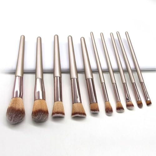 10Pcs/Set Champagne Gold Makeup Brushes Complete Set of Foundation Loose Powder Blush Concealer Eye Shadow Professional Set Premium Cosmetic Makeup Brushes For Face Eyes
