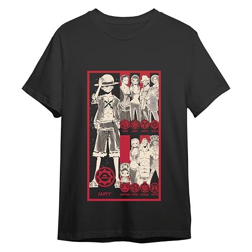 Comic Studio | One Piece T-Shirt | Licence Officielle | AFFE D. Ruffy, Zoro, Sanji, Nami, Usopp, Chopper, Franky | Noir | XL