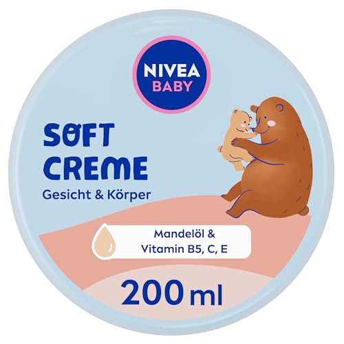 NIVEA BABY Soft Pflegecreme, vegane und hypoallergene Hautcreme, feuchtigkeitsspendende Creme für Babys mit Mandelöl & Vitaminen, Babypflege ohne Mikroplastik und Parabene (200 ml) NIVEA BABY Soft Pflegecreme, vegane und hypoallergene Hautcreme, feuchtigkeitsspendende Creme für Babys mit Mandelöl & Vitaminen, Babypflege ohne Mikroplastik und Parabene (200 ml)