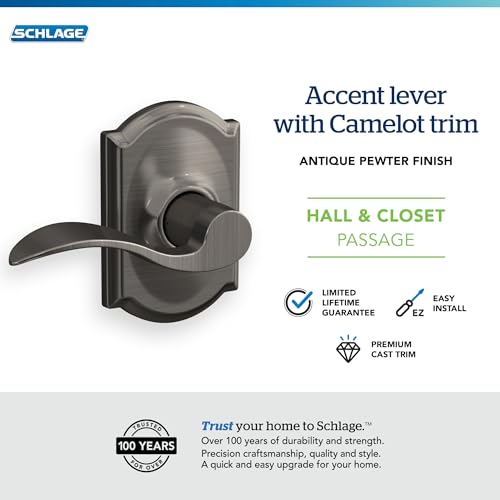 Image of Camelot Trim with Accent Hall and Closet Lever, Antique Pewter (F10 ACC 620 CAM)