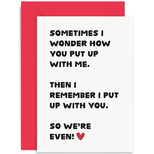 Old English Co. Funny Anniversary Card for Husband Wife - How You Put Up With Me Humour Valentine's Card for Boyfriend Girlfriend Partner - Funny Card for Him Her | Blank Inside with Envelope