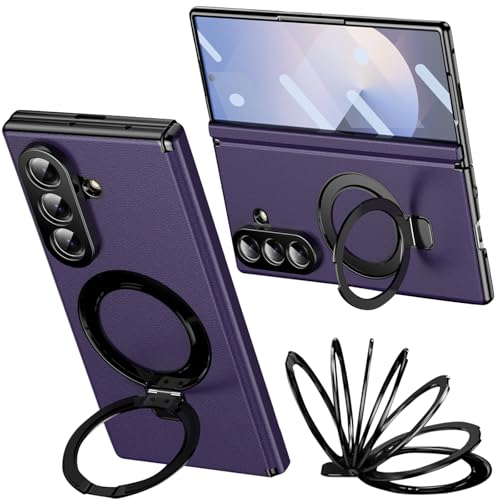 Coque Samsung Z Fold 8 Ultra violet en cuir avec béquille et anneau magnétique