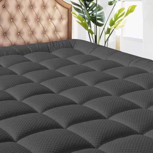 MATBEBY Queen Size Mattress Pad - Cooling Breathable Mattress Topper, Quilted Fitted Mattress Protector, Pillow Top Mattress Cover with 8-21" Deep Pocket, Machine Washable, Dark Grey, 60x80 Inches