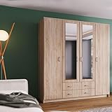Anta specchio Dmora Guardaroba Grande Iwakura 160x205h cm Marrone Noce 9 Ripiani Appendiabiti, Armadio Camera da Letto 4 Ante
