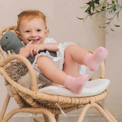 BQUBO Baby Girl Ruffle Socks with Grips Ruffle Socks Ankle Frilly Sock Newborn Infant Toddlers Kids Girl Dress Sock 0-12 Months — view 2