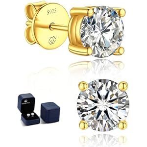 MomentWish 14K Gold Plated Stud Earrings for Women, Birthday Gifts for Women, 2Carat Moissanite Earrings, Lab Grown Diamond Earrings S925 Sterling Silver Stud Earrings