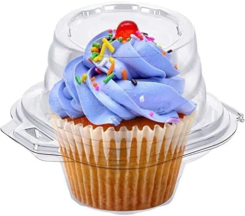 Cupcake Boxes Individual Cupcake Containers, 100 Packs Regular Single Cupcake Holder High Topping for Muffins, Thicker Stackable Plastic Cupcake Carrier for Party 24 Cubic Inches Round 100 Cupcake