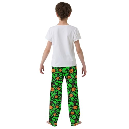 Skull Cat Pumpkin Boys Long Pants Soft Trousers Elastic Waist Kids Lounge Bottoms with Pockets S-XL3