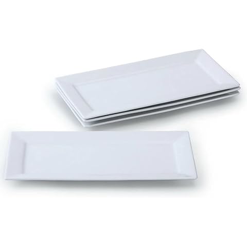 DOMINI Porcelain Serving Platters, Rectangular Trays, White Serving Platters for Party, Stackable Set of 4,14 inch Cover