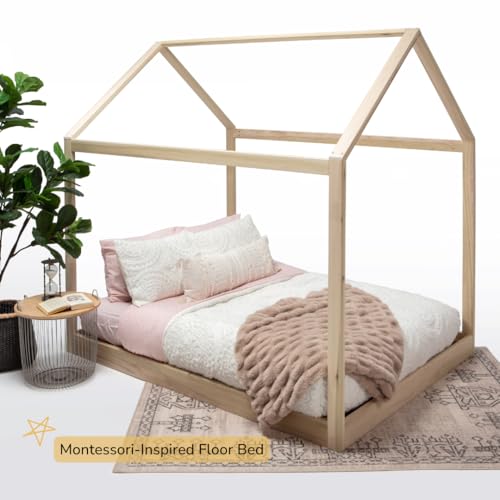 Montessori House Bed, Handcrafted Poplar Wood, With or Without Legs, Assembly Required (Queen, Queen House Bed Without Legs)