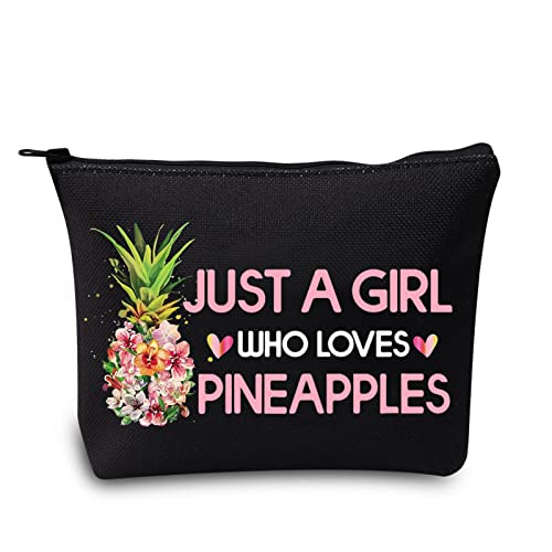 LEVLO Funny Pineapple Cosmetic Bag Fruit Lover Gift Just A Girl Who Loves Pineapples Makeup Zipper Pouch Bag Pineapples Lover Gift (Pineapple Black)