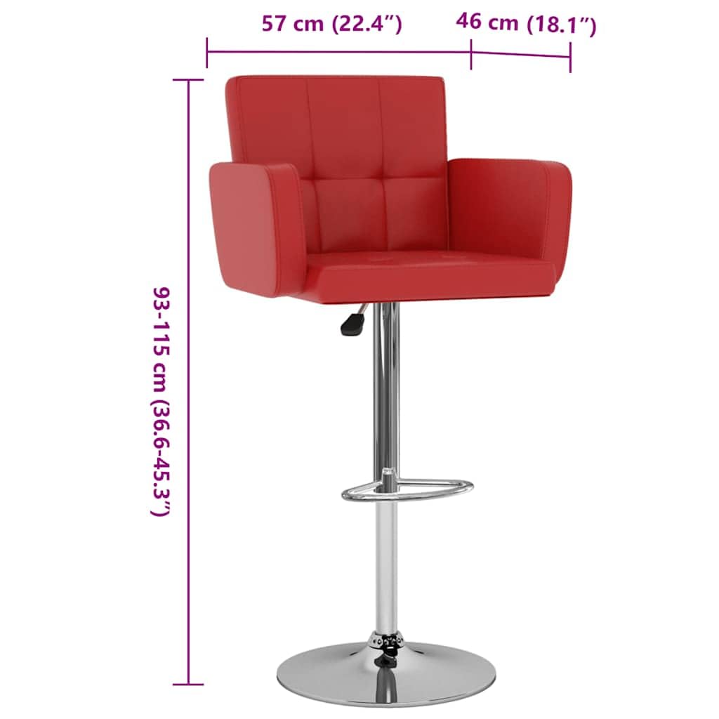 Juego de 2 taburetes de bar de piel sintética, altura regulable, giratorio, con muelle de gas, estructura de acero cromado, reposapiés y respaldo para cocina, comedor, bar