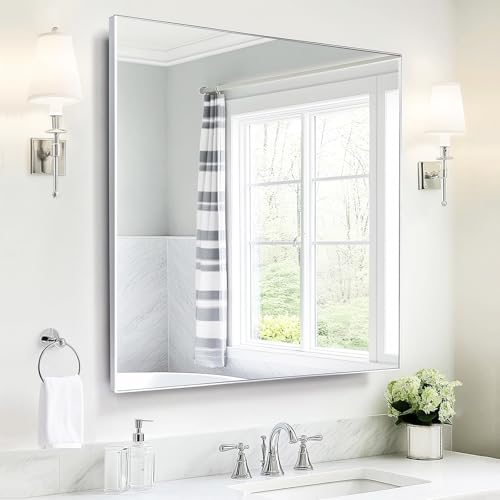 Sunniry Mirrors for Bathroom Sink 24x24 inch Silver Bathroom Mirror