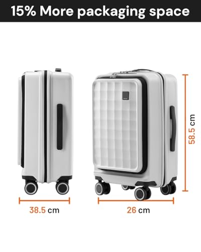 Image of SNITCH Rubik Laptop Cabin Size Off White Polycarbonate Hard Travel Suitcase - Trolley Bag Small & Luggage with 8 Wheels, Premium Lock, Laptop Compartment & Free Shoe Bag