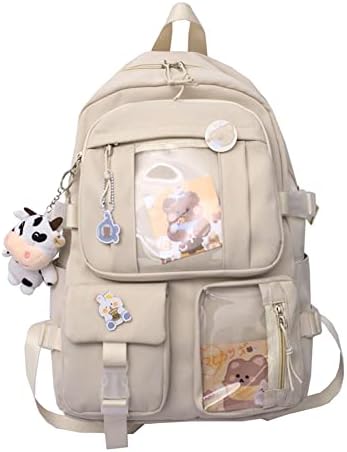 LYEAA Kawaii Rucksack for Girls Student, Cute Aesthetic Travel Backpack, Japanese Harajukue Canvas School Bag with Kawaii Pin and Accessories Laptop Bookbags
