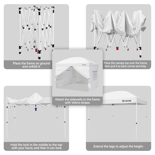 OUTFINE Canopy Tent,Deluxe Dome Gazebo,Outdoor 10x10 Pop Up Canopy with Screen Window Wheeled Bag,Sidewalls with 6 Storge Pockets,Canopy Sandbags x4,Tent Stakesx8 (White)