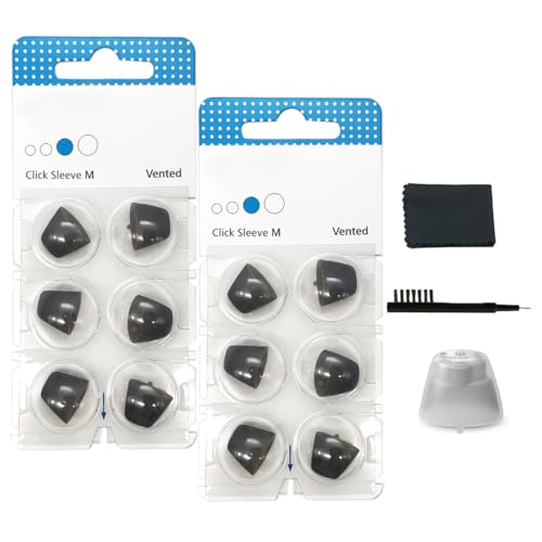 Click Sleeve Vented 2.0 Domes for Connexx,Siemens,Signia and Rexton RIC Hearing Aids with Cleaning Brush Tools (Medium)
